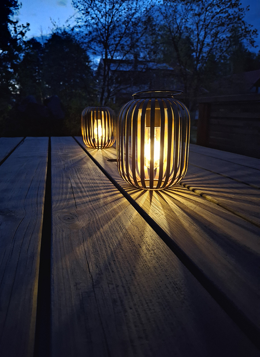 Kaya solar lantern on a terrace table